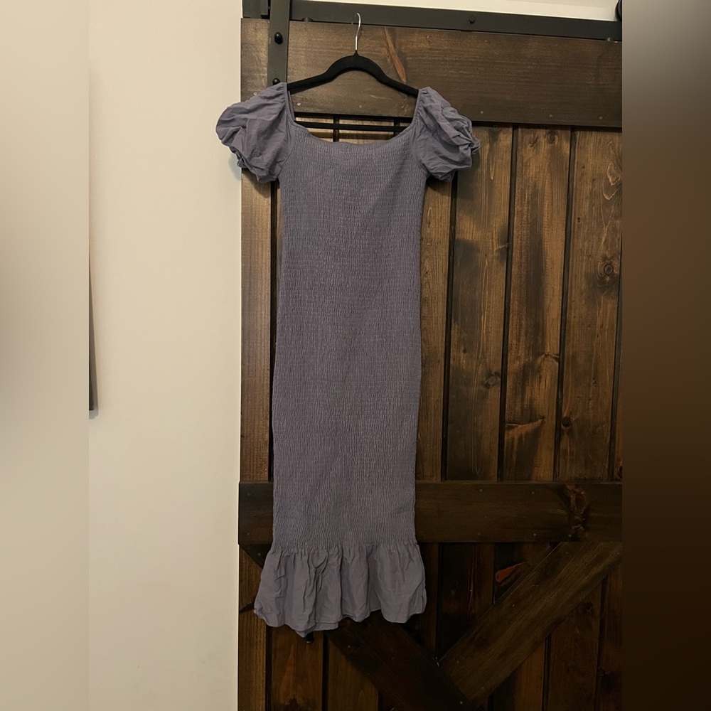 Baltic Born: Alana Smocked Midi Dress in Slate